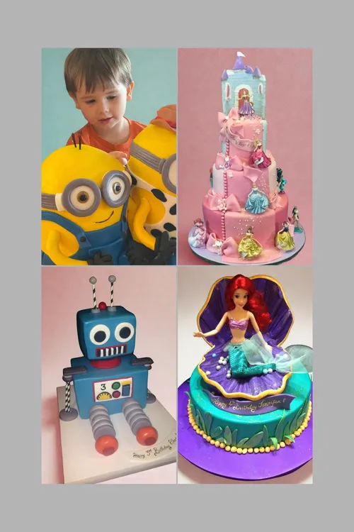 Kids birthday cakes: Minions, a princess castle, a 3D robot and Ariel the Little Mermaid