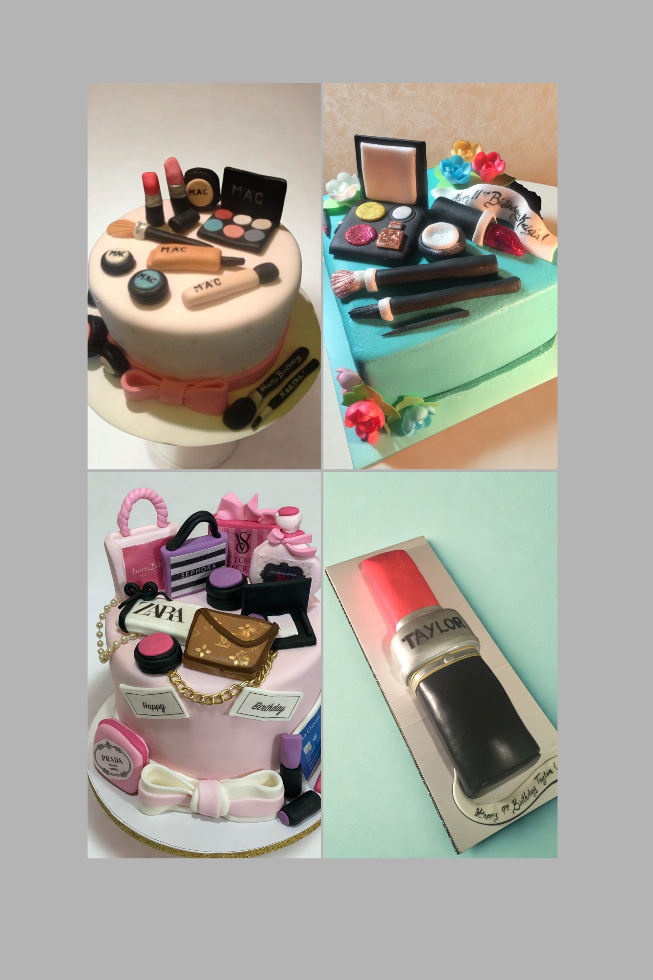 custom makeup and cosmetics-themed cakes