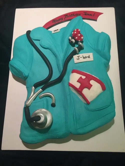 Nurse scrubs pull-apart cupcake cake with a fondant stethoscope