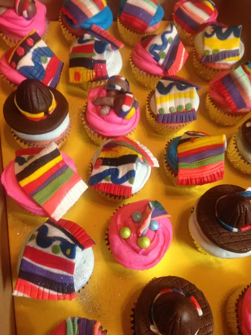 Fiesta cupcakes with serape stripes and sombrero toppers