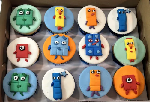 Numberblocks character cupcakes for a kids birthday