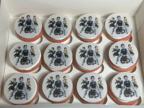 Tomb Raider Lara Croft video game cupcakes with edible image toppers