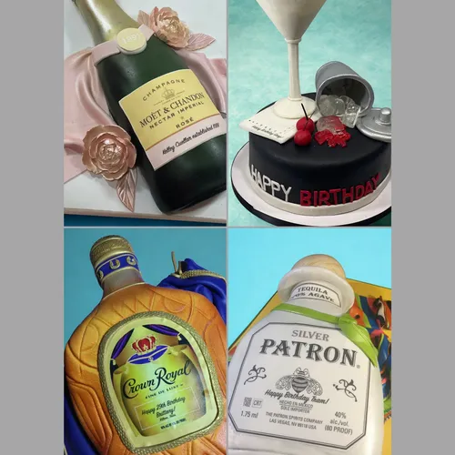 custom cocktail and liquor bottle cakes