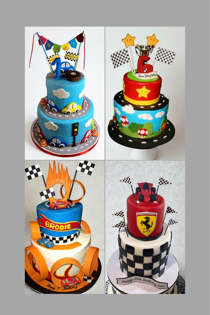custom race car and racing-themed cakes