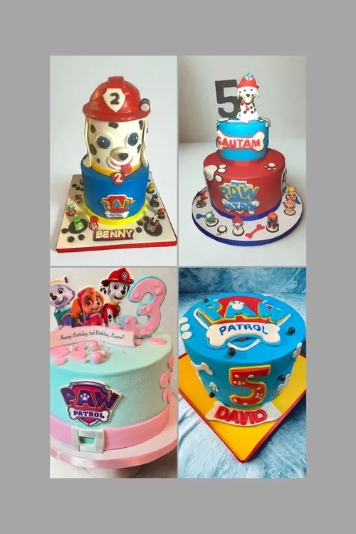 Paw Patrol birthday cakes with Marshall, Skye and Chase for ages 2, 3 and 5