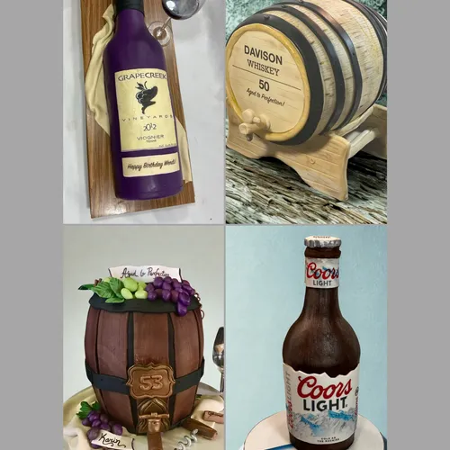 custom wine and whiskey bottle cakes